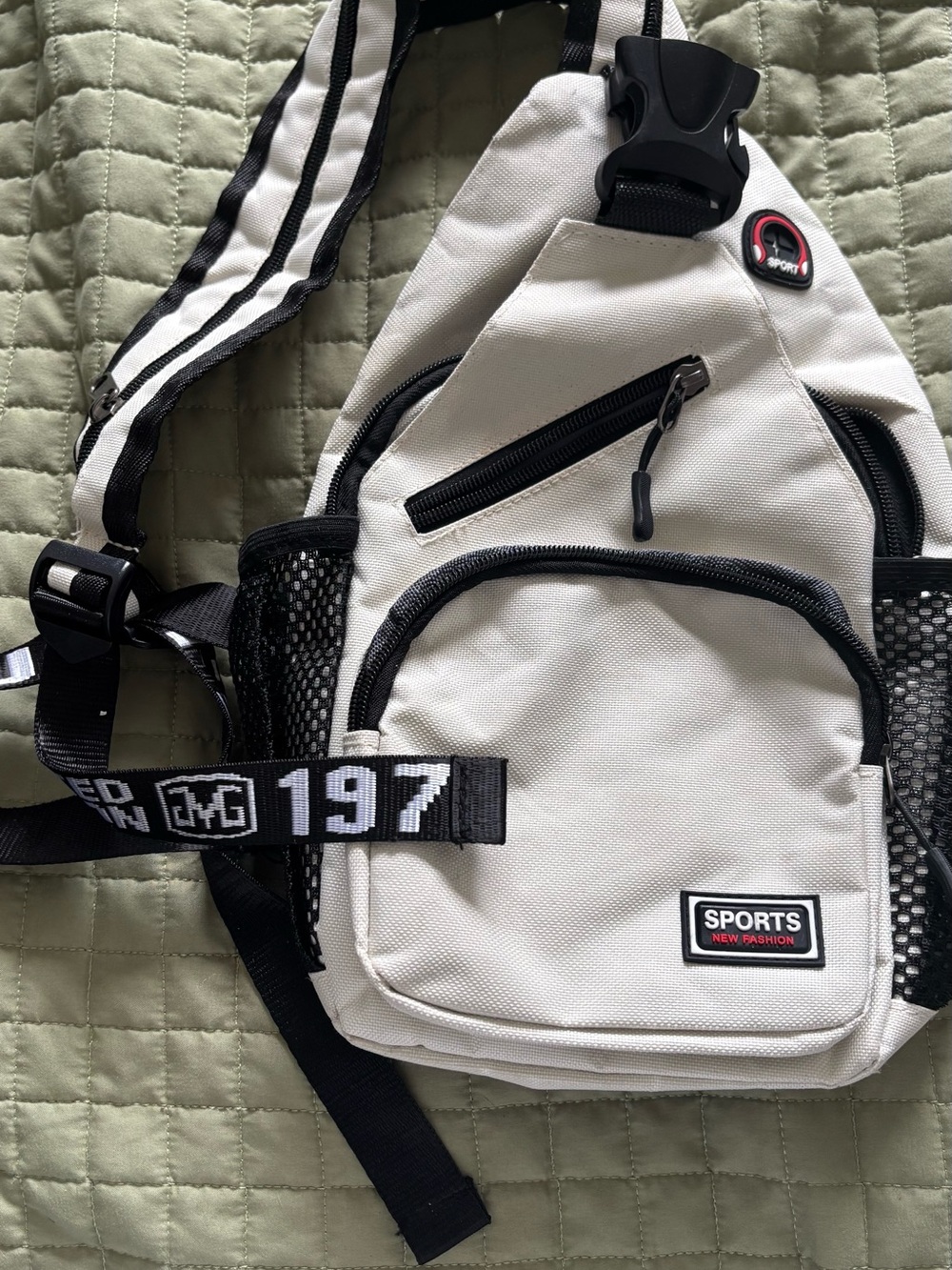 Men’s White Sling Bag with Black Trim